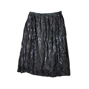 VTG 80s Royal 100% Silk Sequin‎ Maxi Skirt Black XL Made in India Formal Party
